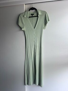 rag & bone Mint Green Ribbed Button-Front Polo Midi Dress